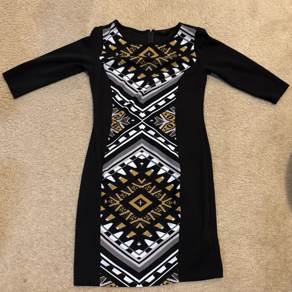 Black and Brown Long Sleeve Dress